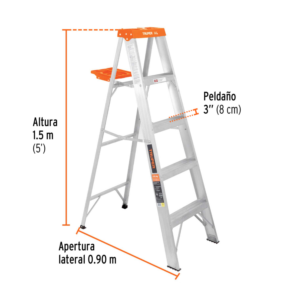 Escalera de Tijera Tipo Ll 4 Peldaños y Bandeja, Truper