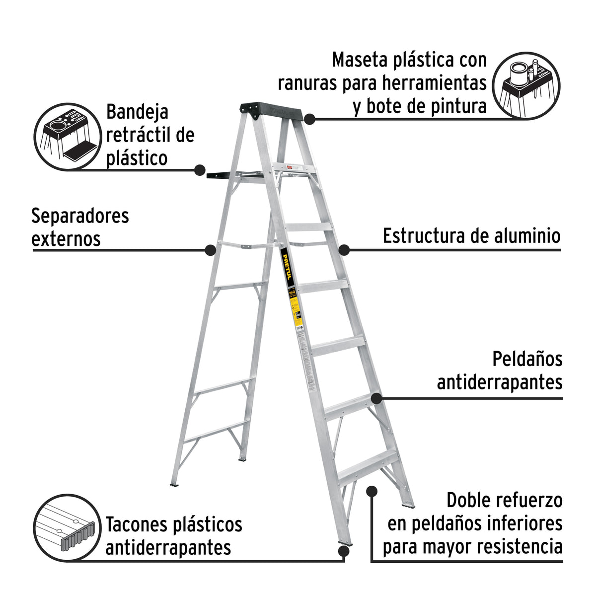 Escalera de Tijera Tipo III 6 Escalones y Bandeja, Pretul