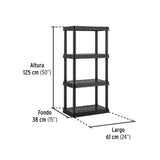 Estante Plástico 4 Repisas Cap. 45 kg, 125X38X61, Pretul