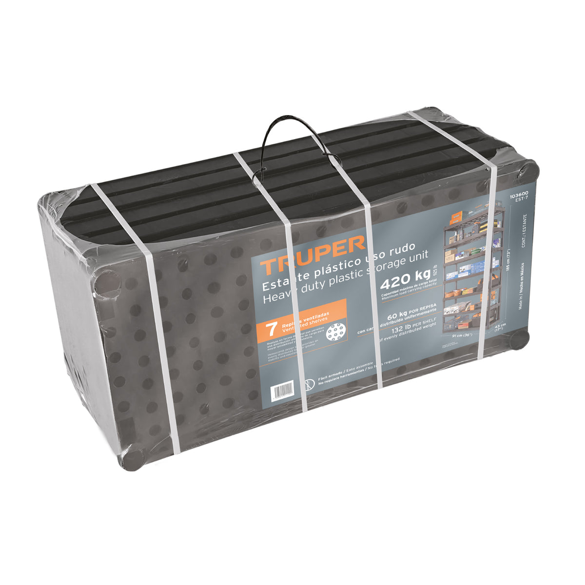 Estante Plástico Uso Rudo 7 Rep/Cap. 70 kg, 185x43x91, Truper