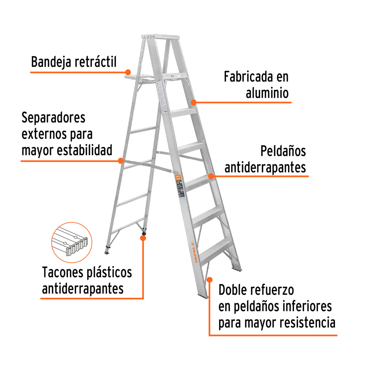 Escalera de Tijera 100% Aluminio Tipo Ll 6 Peldaños, Truper