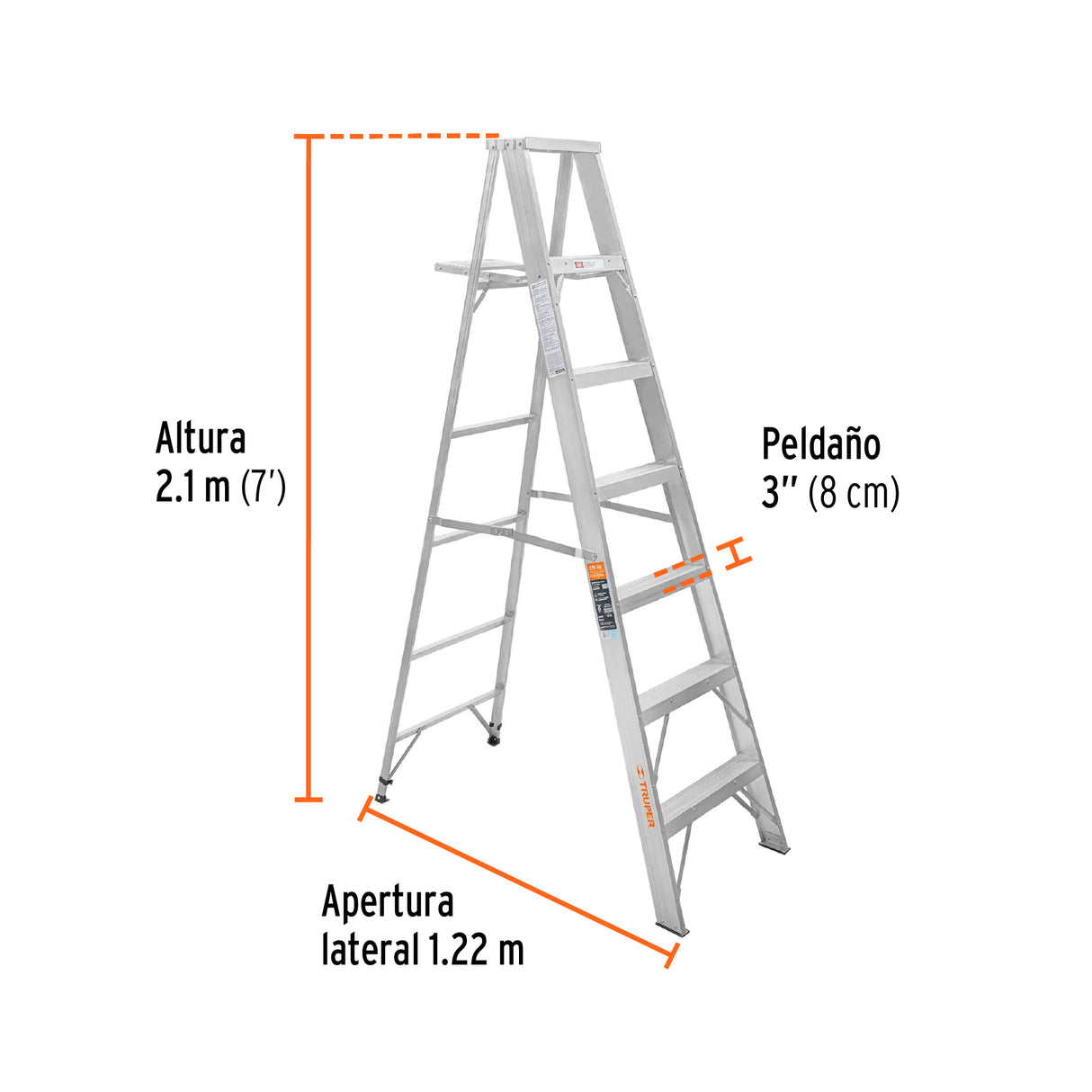 Escalera de Tijera 100% Aluminio Tipo Ll 6 Peldaños, Truper