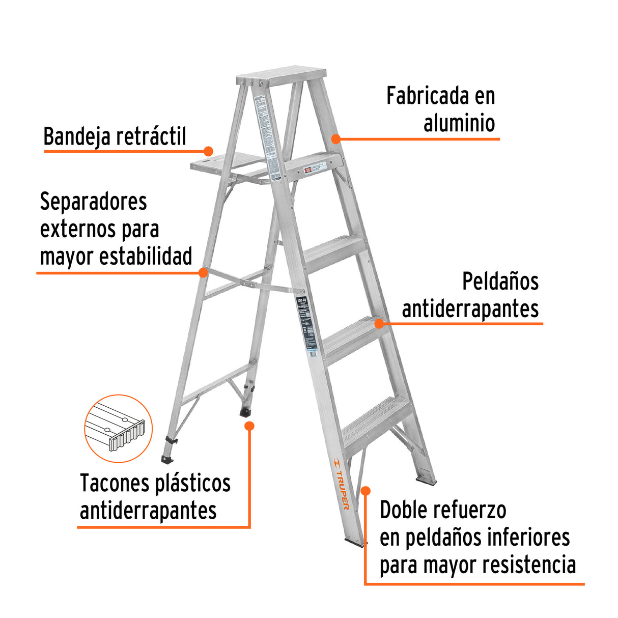 Escalera de Tijera 100% Aluminio Tipo Lll 4 Peldaños, Truper