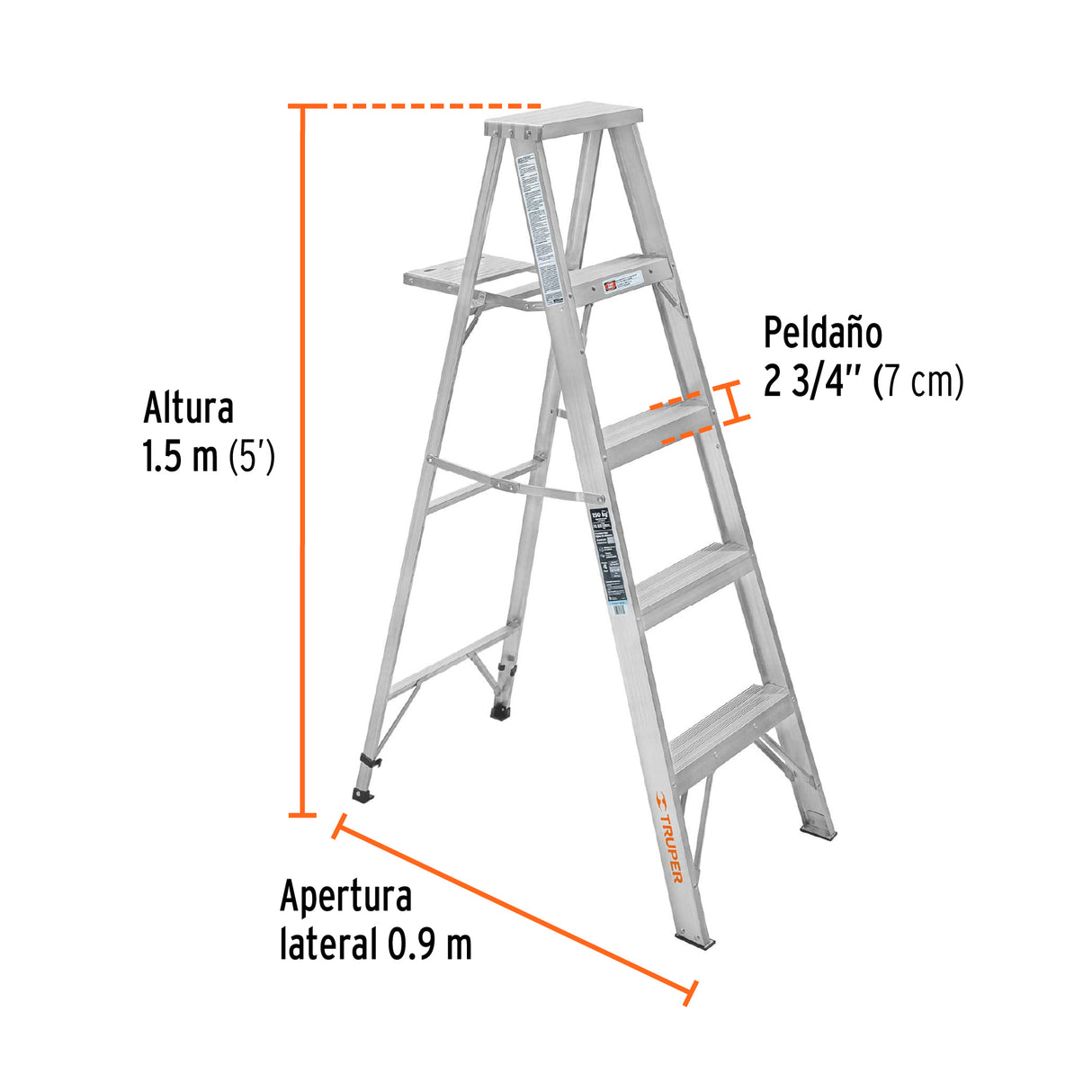 Escalera de Tijera 100% Aluminio Tipo Lll 4 Peldaños, Truper