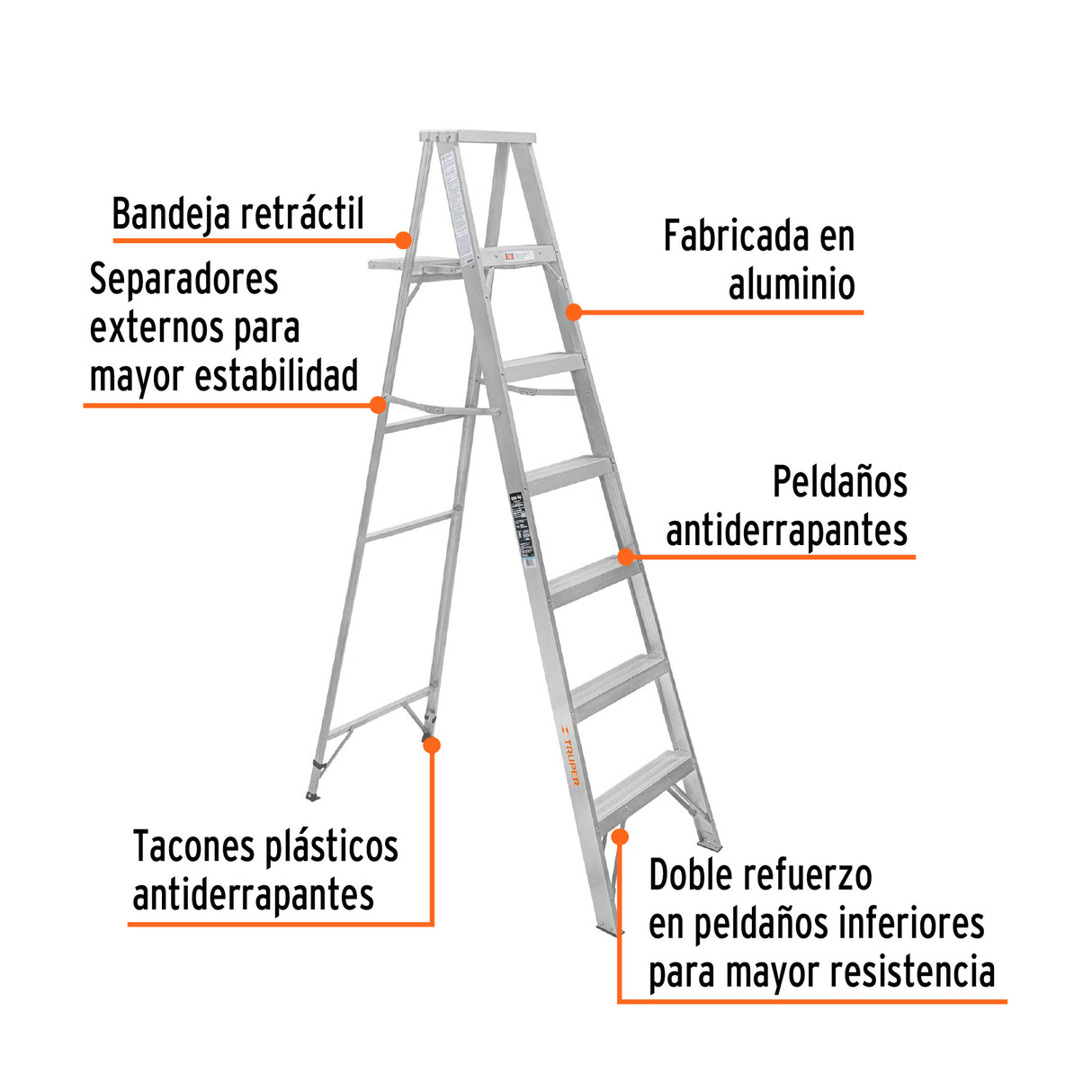 Escalera de Tijera 100% Aluminio Tipo Lll 6 Peldaños, Truper