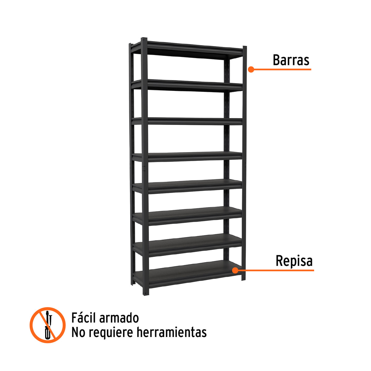 Estante Metálico 8 Repisas Capacidad 80 kg, 180X30X85, Truper
