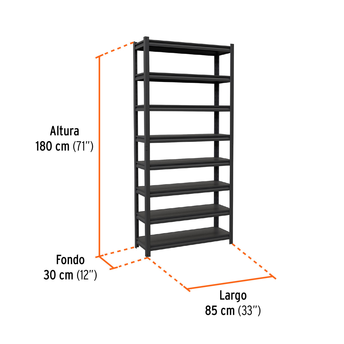 Estante Metálico 8 Repisas Capacidad 80 kg, 180X30X85, Truper