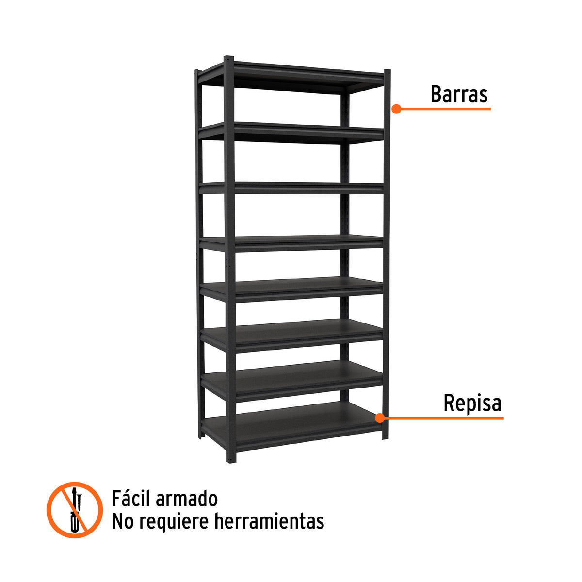Estante Metálico 8 Repisas Capacidad 80 kg, 180X45X85, Truper