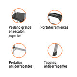 Escalera Tubular Plegable, 2 Peldaños, Aluminio, Truper