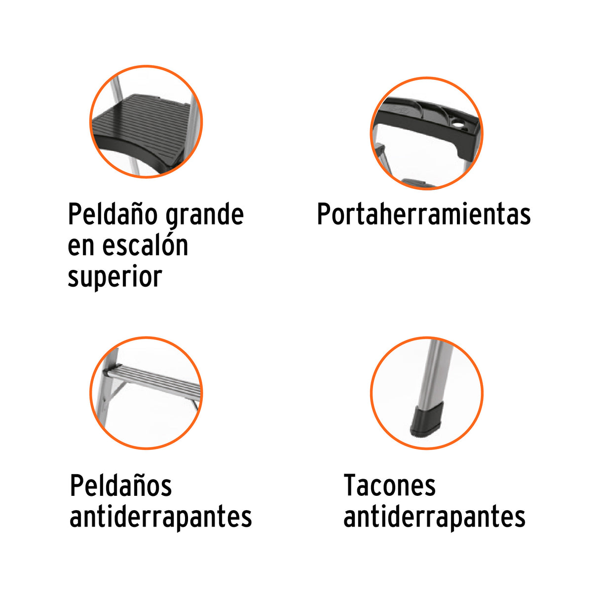 Escalera Tubular Plegable, 3 Peldaños, Aluminio, Truper