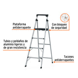 Escalera Tubular Plegable, 4 Peldaños, Aluminio, Truper