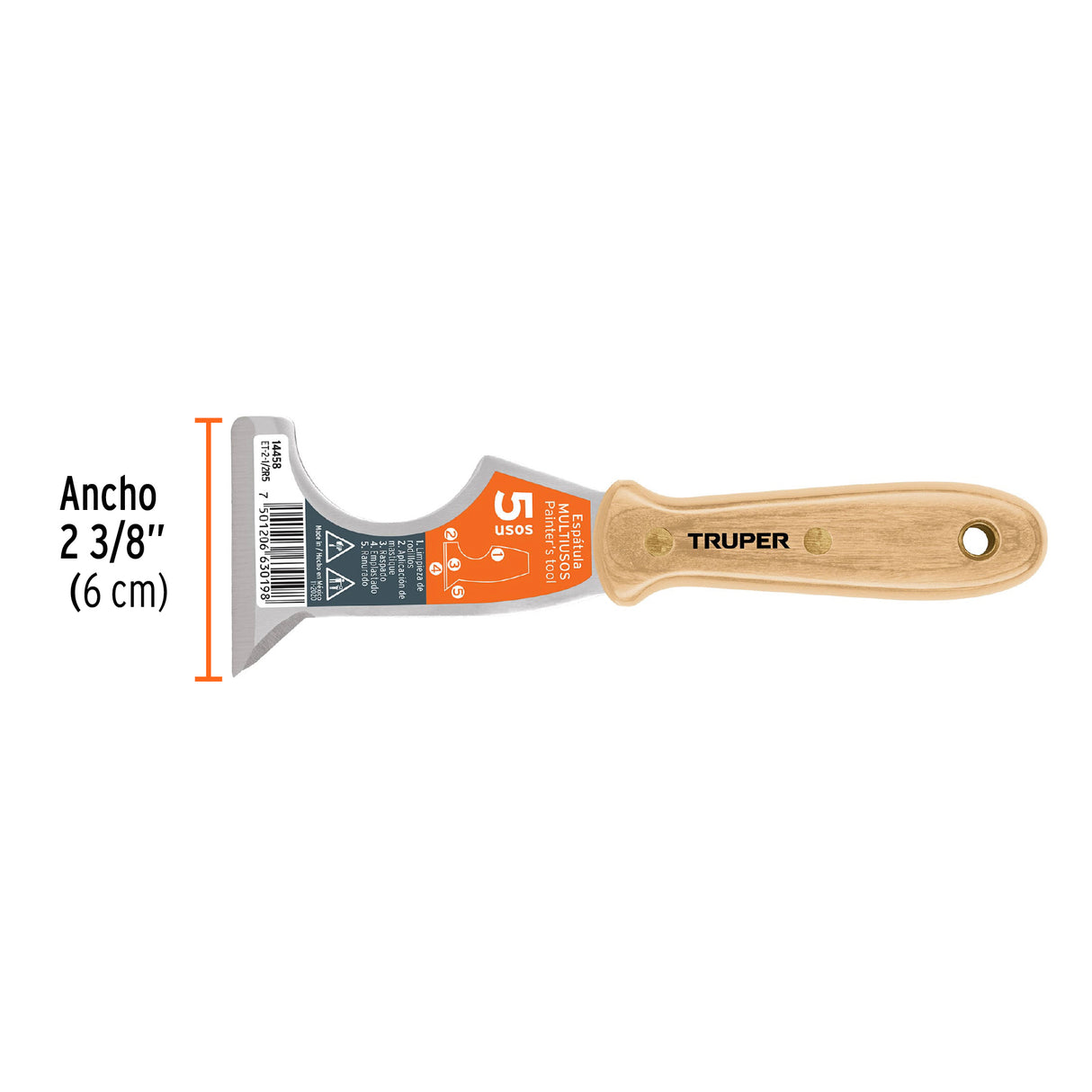 Espátula 2-1/2' de 5 Usos con Mango de Madera, Truper