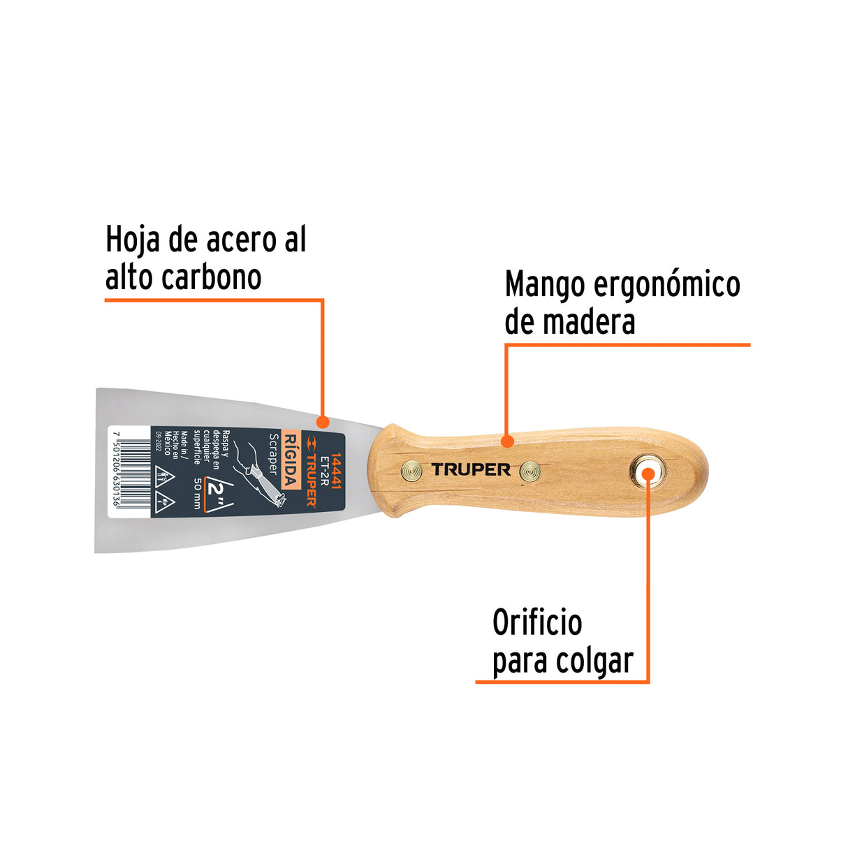 Espátula Rígida 2' con Mango de Madera, Truper