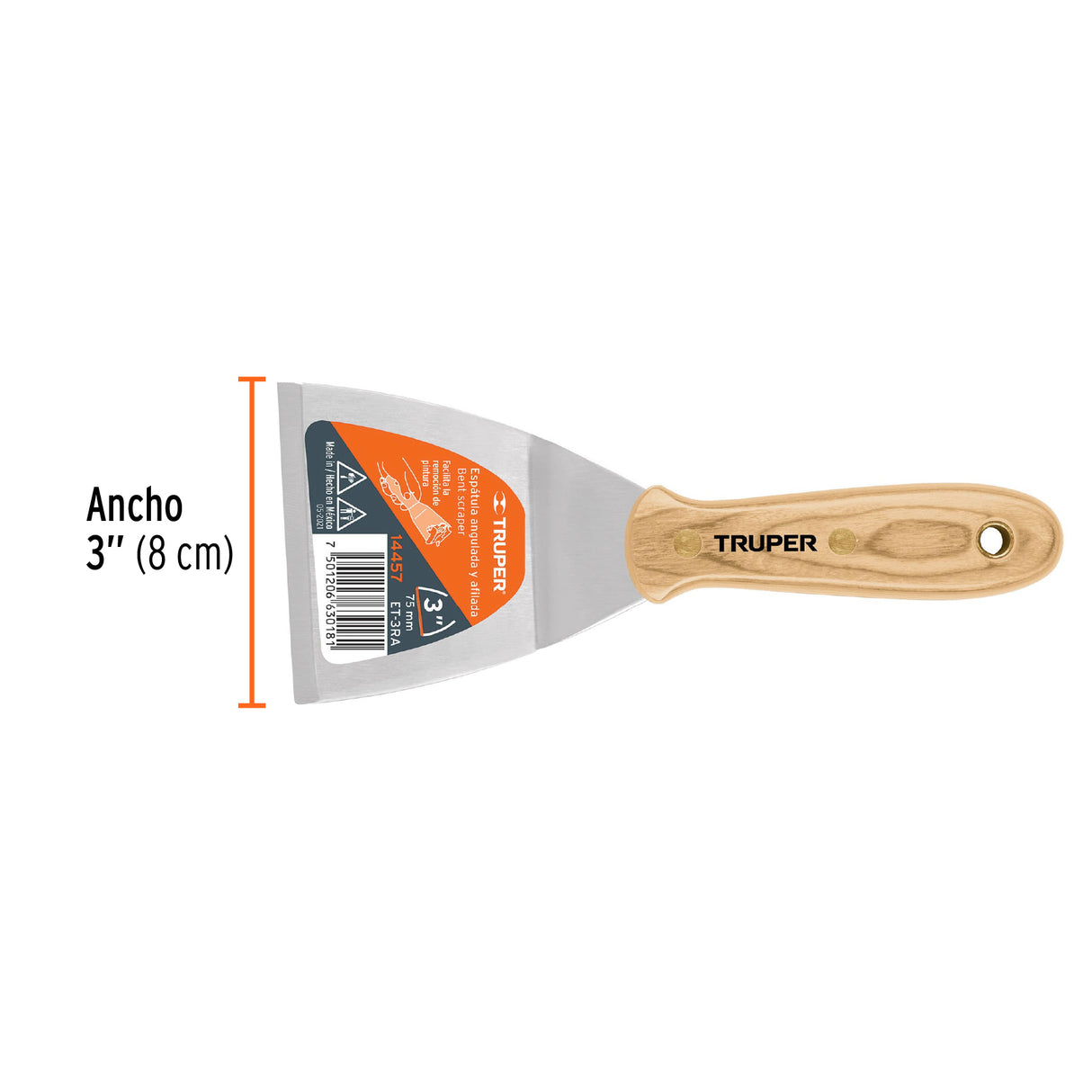 Espátula Afilada y Angulada 3' con Mango de Madera, Truper