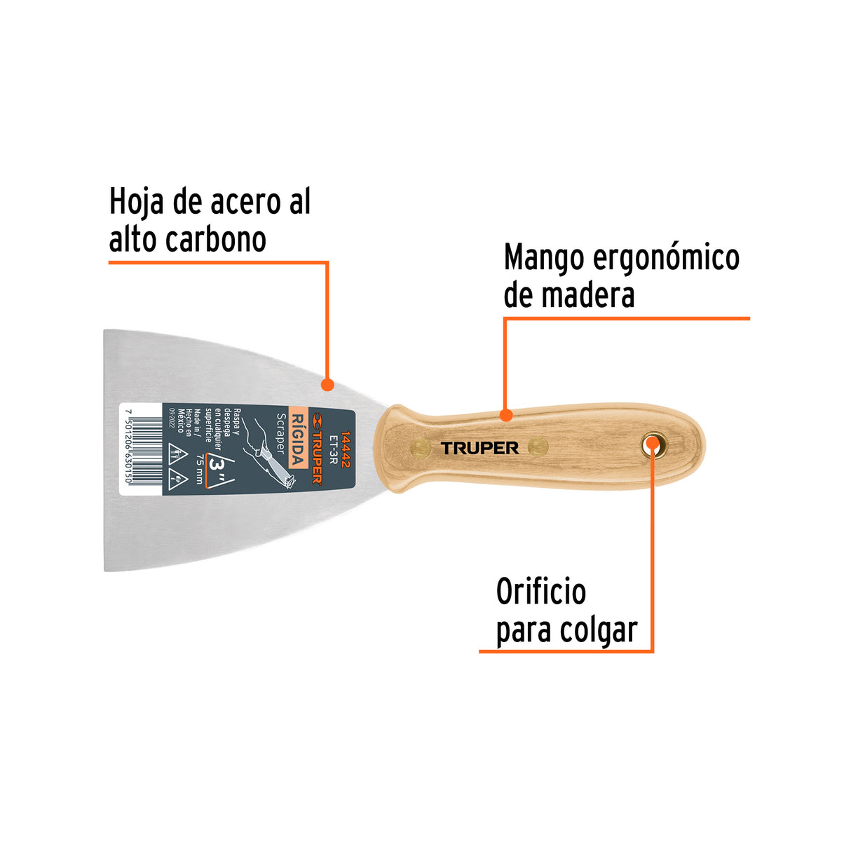 Espátula Rígida 3' con Mango de Madera, Truper