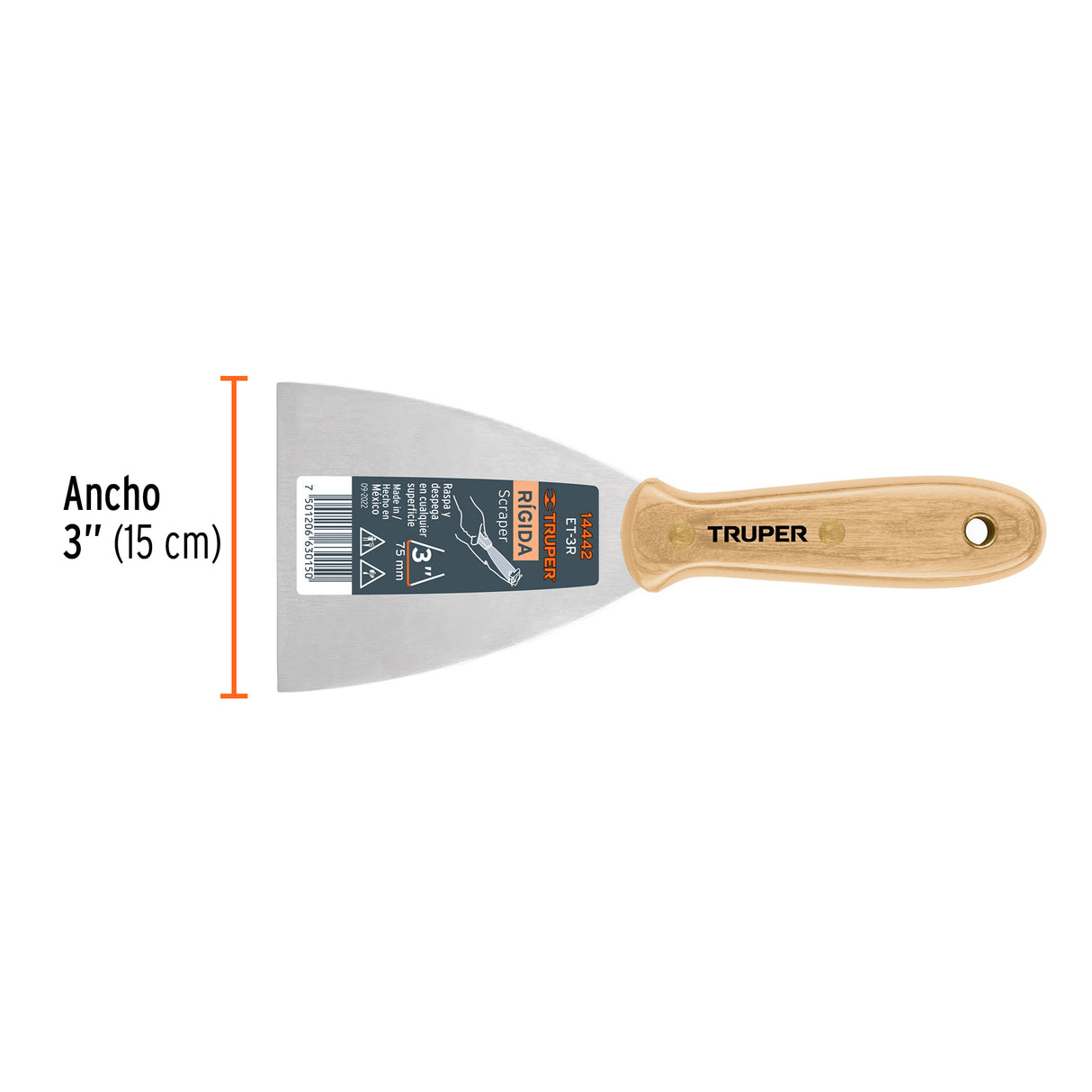 Espátula Rígida 3' con Mango de Madera, Truper