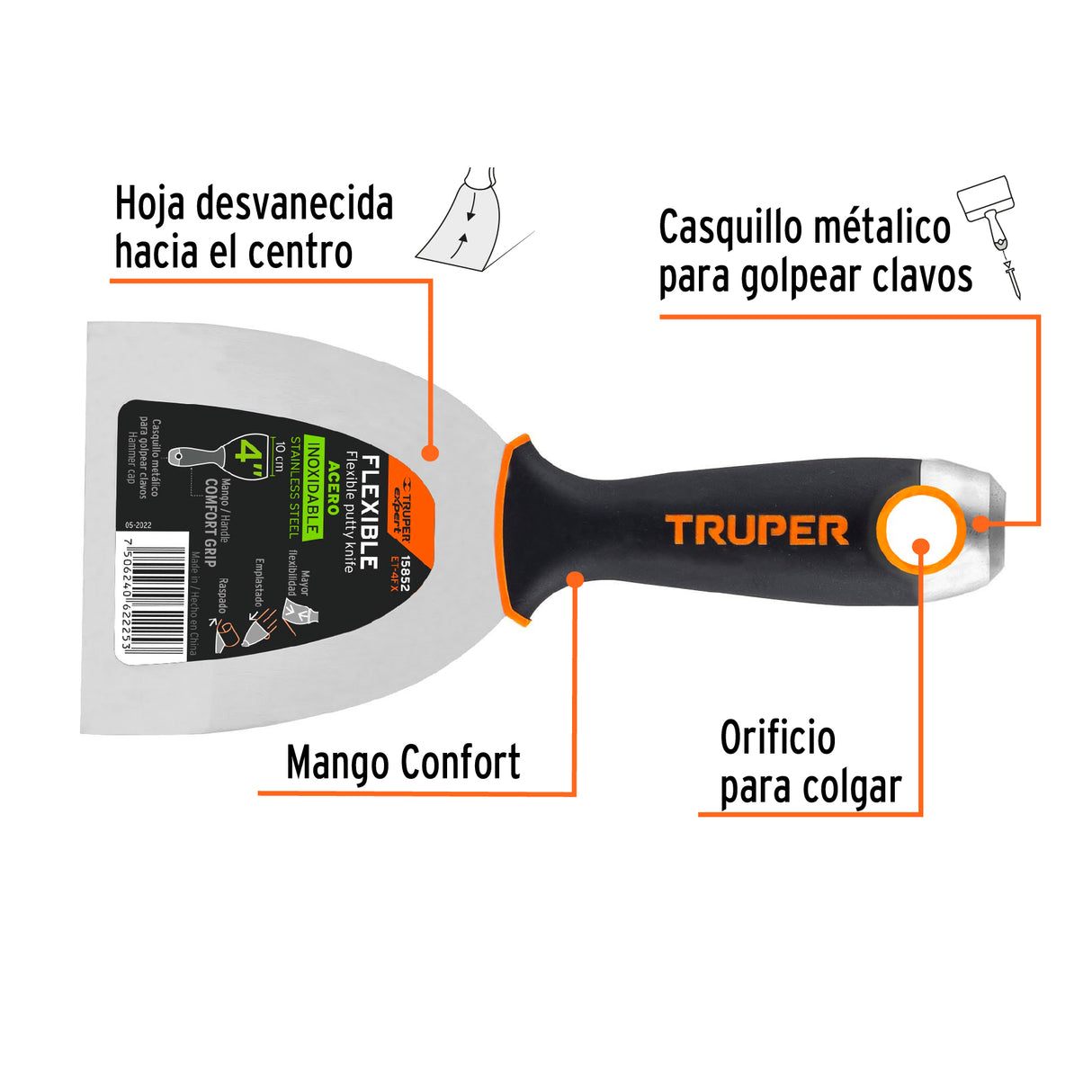 Espátula Flexible 4' Acero Inoxidable, Comfort Grip, Expert