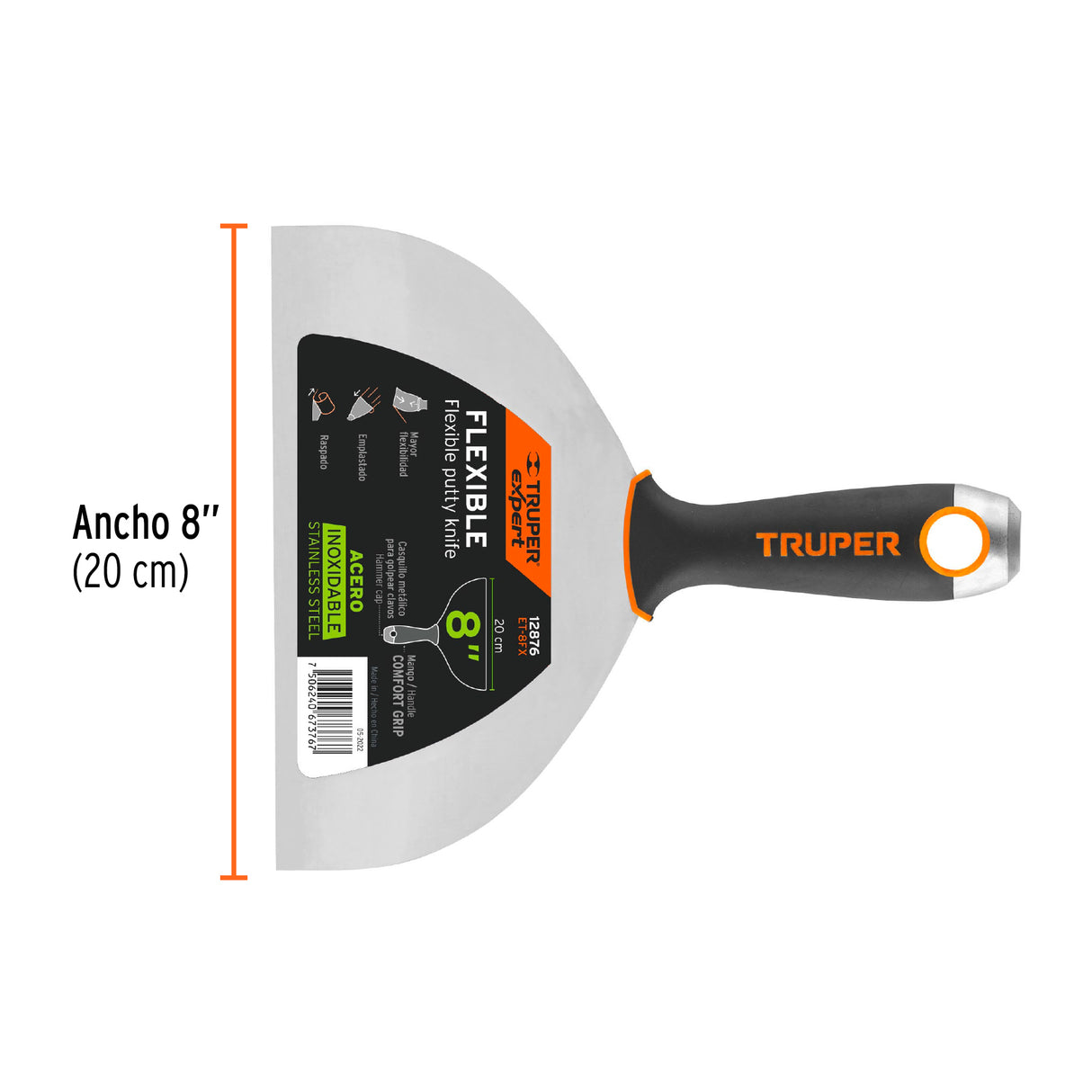 Espátula Flexible 8' Acero Inoxidable, Comfort Grip, Expert