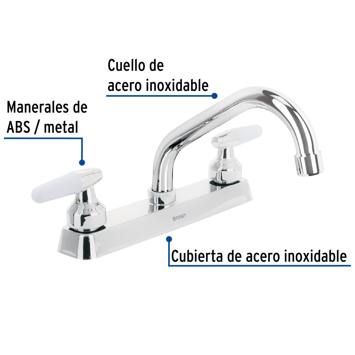Mezcladora 8' Fregadero Cromo, Cuello Corto, Cono, Basic