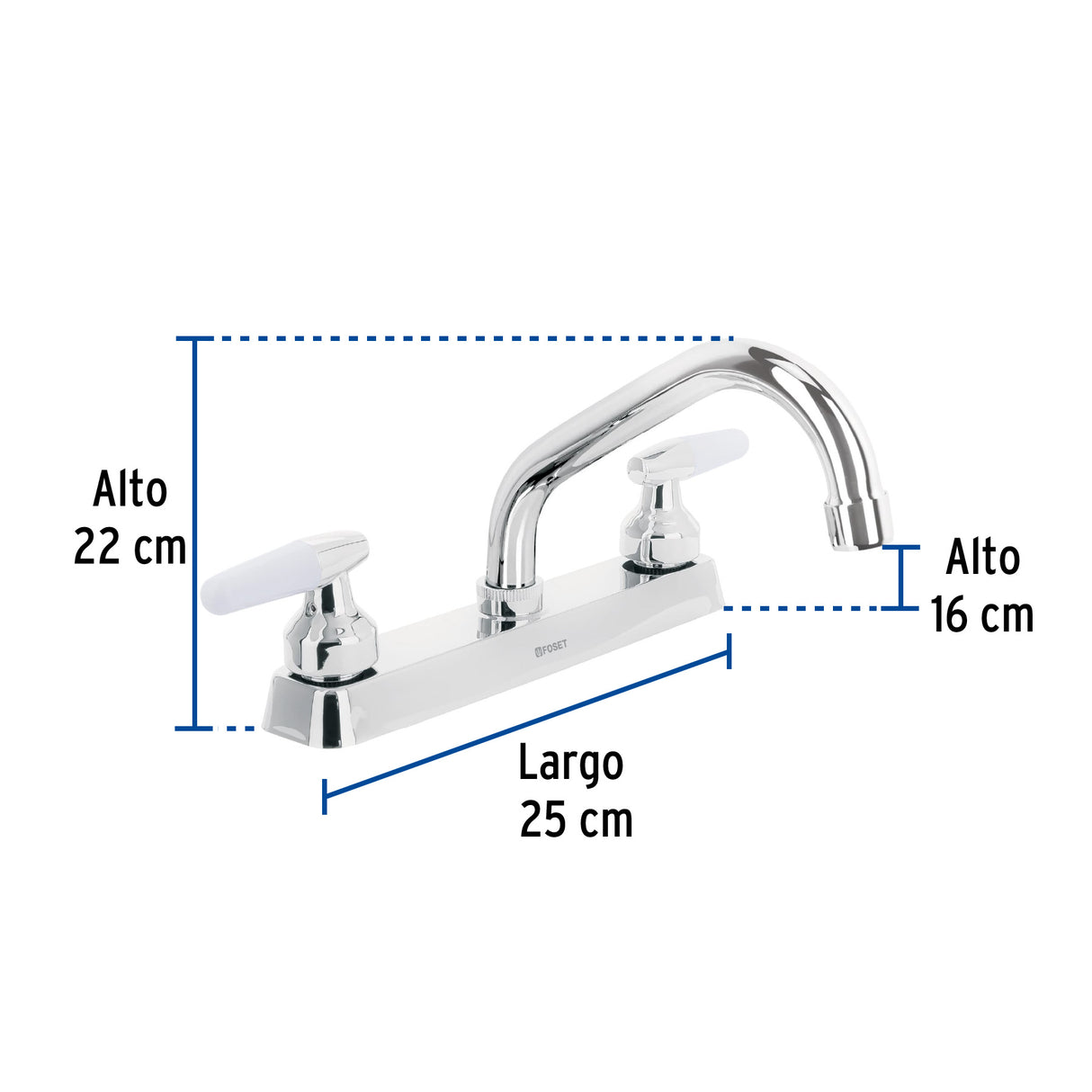 Mezcladora 8' Fregadero Cromo, Cuello Corto, Cono, Basic