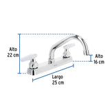 Mezcladora 8' Fregadero Cromo, Cuello Corto, Cono, Basic