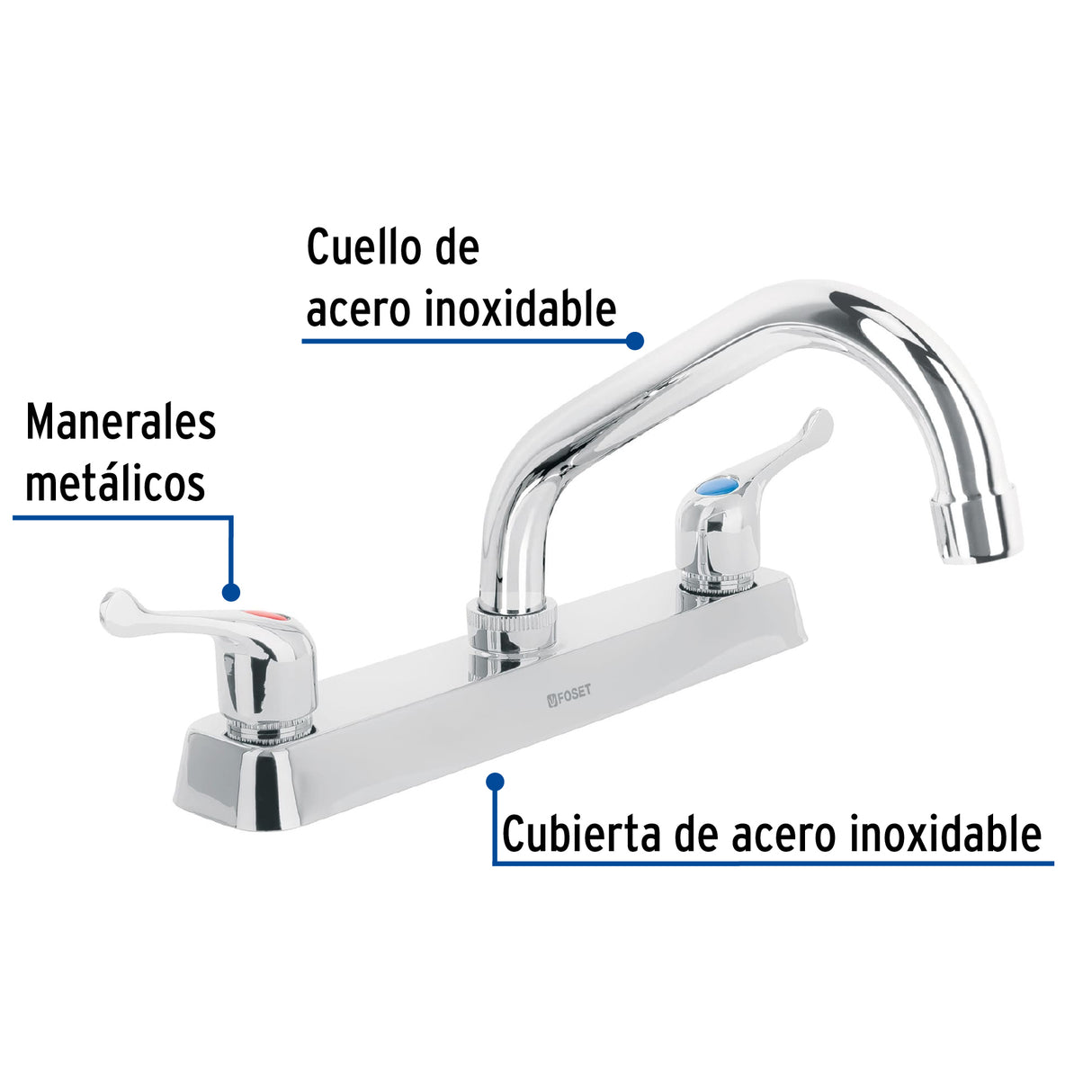 Mezcladora 8' Fregadero Cromo, Cuello Corto, Palanca, Basic