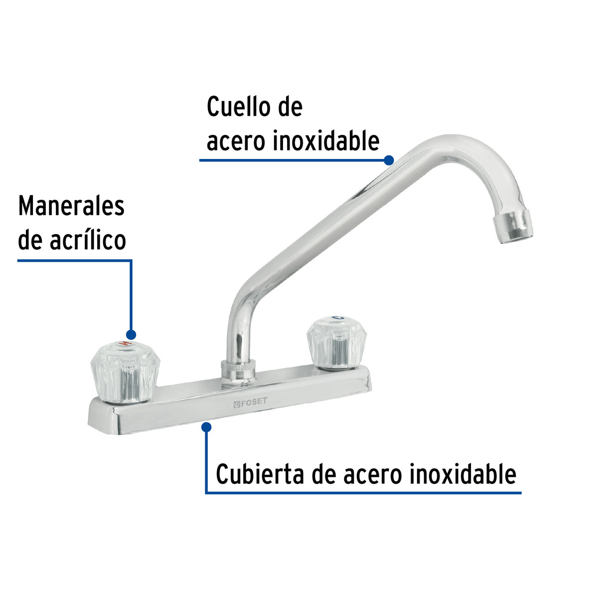 Mezcladora 8' Fregadero Cromo, Cuello Largo, Acrílico, Basic