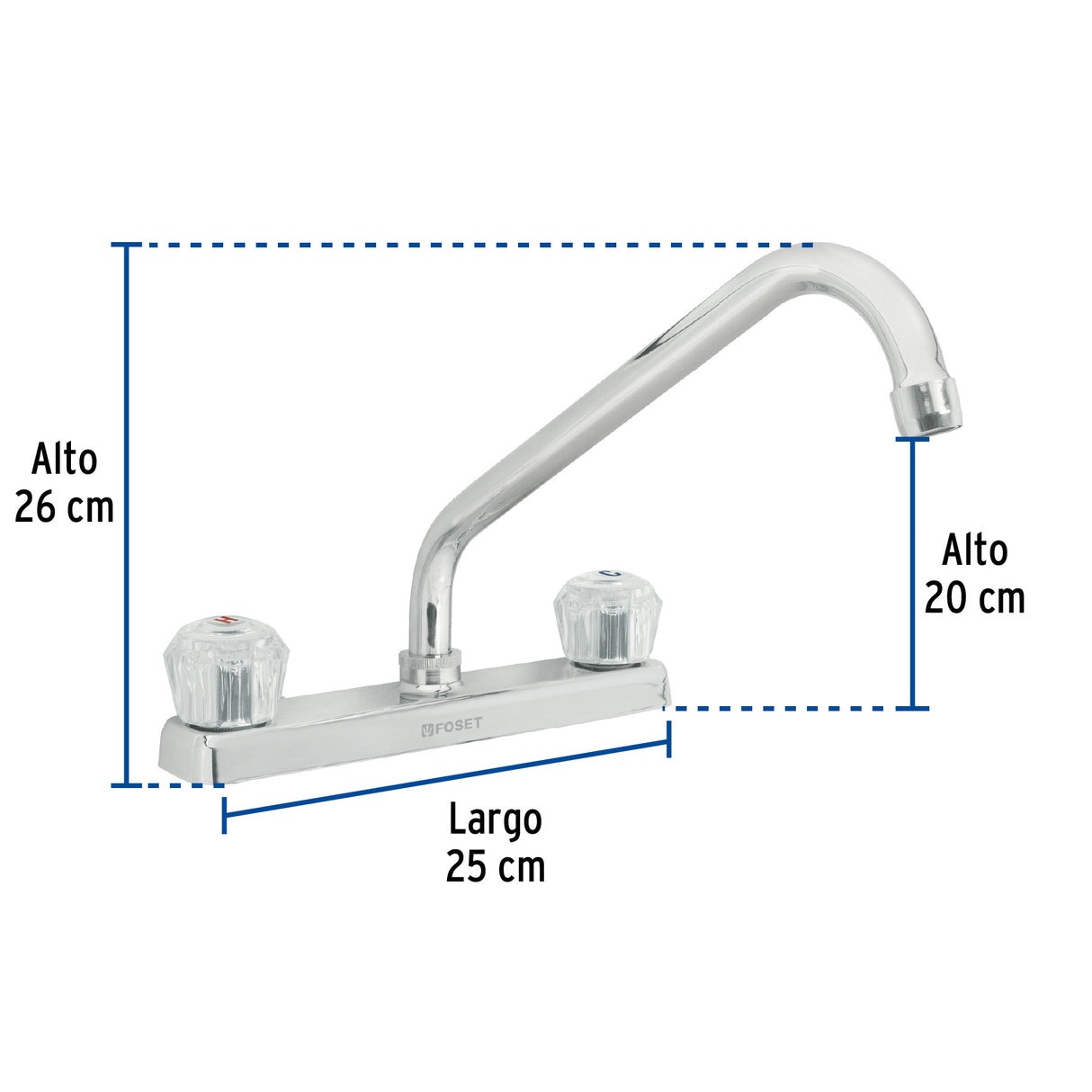 Mezcladora 8' Fregadero Cromo, Cuello Largo, Acrílico, Basic