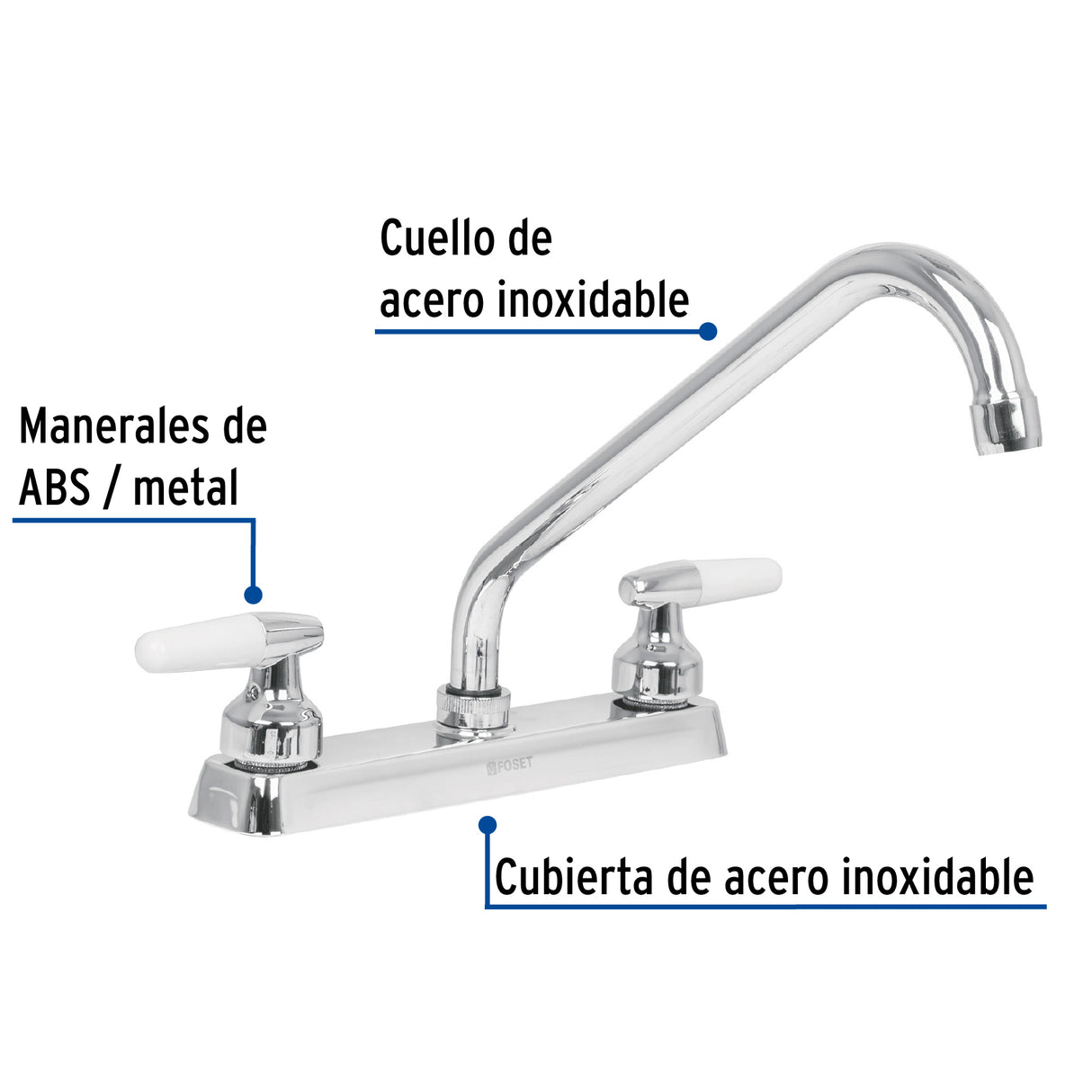 Mezcladora 8' Fregadero Cromo, Cuello Largo, Cono, Basic