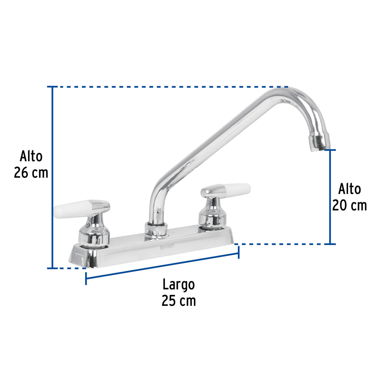 Mezcladora 8' Fregadero Cromo, Cuello Largo, Cono, Basic