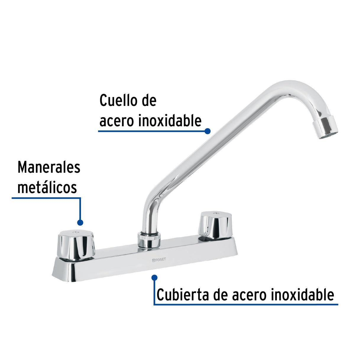 Mezcladora 8' Fregadero Cromo, Cuello Largo, Hexagonal, Basic