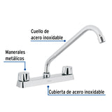 Mezcladora 8' Fregadero Cromo, Cuello Largo, Hexagonal, Basic