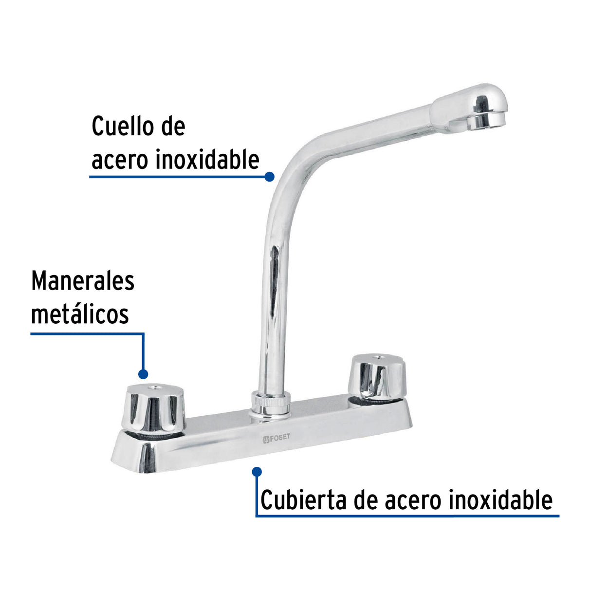 Mezcladora 8' Fregadero Cromo, Cuello Cobra, Compresión, Basic