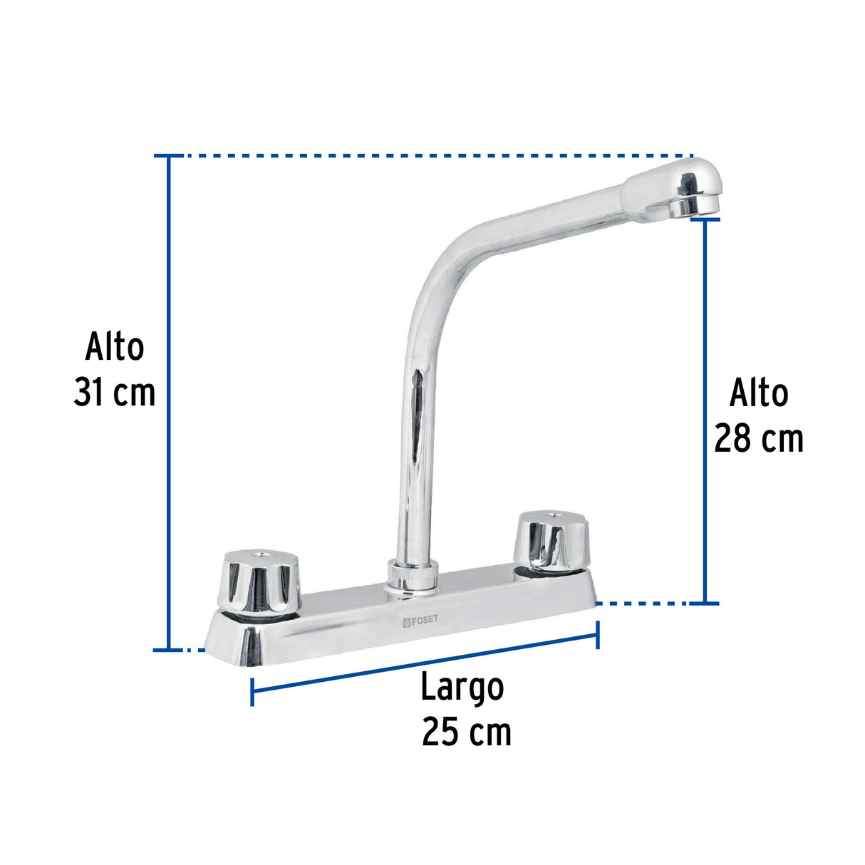 Mezcladora 8' Fregadero Cromo, Cuello Cobra, Compresión, Basic