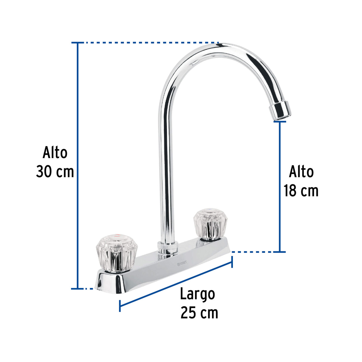 Mezcladora 8' Fregadero Cromo, Cuello Curvo, Acrílico, Basic