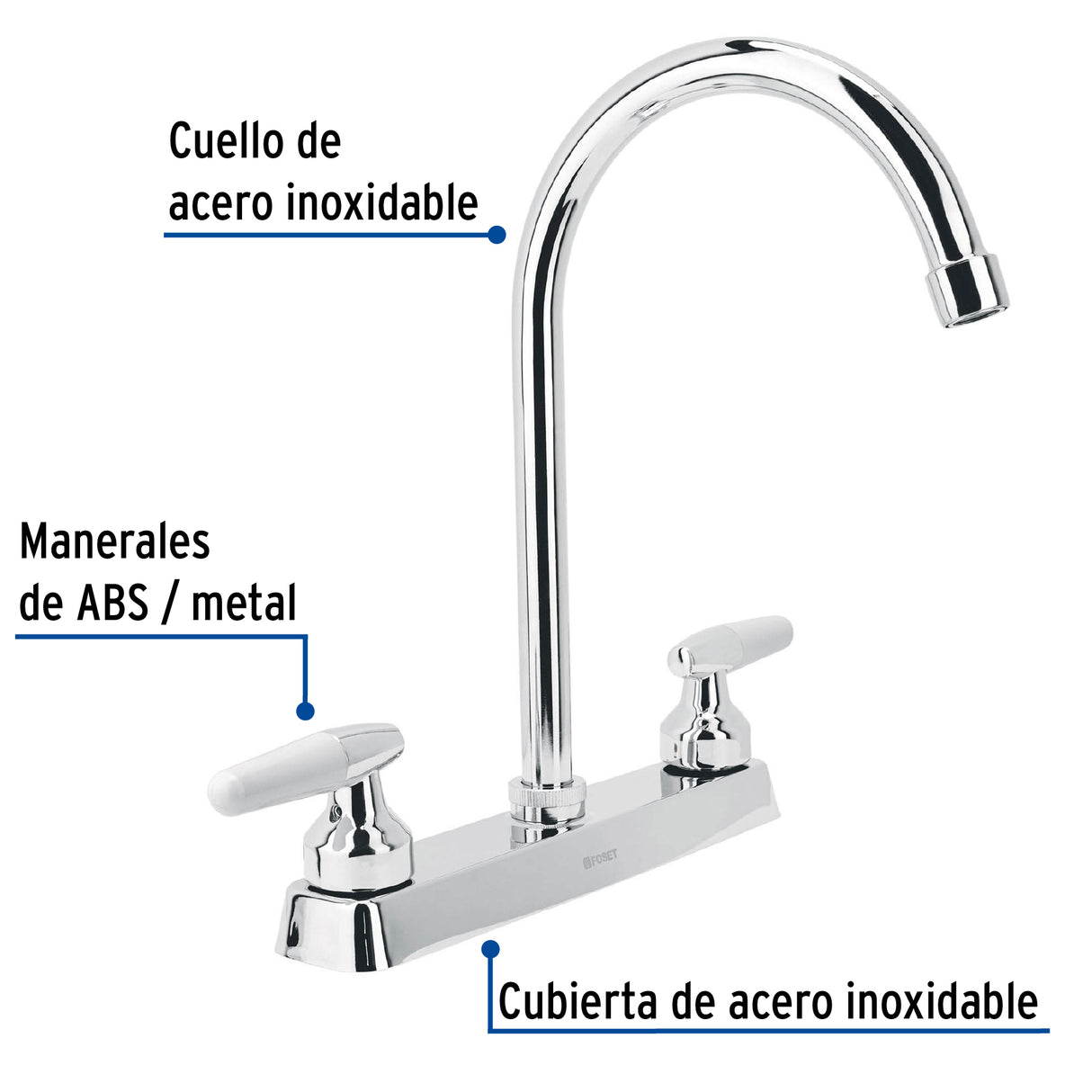 Mezcladora 8' Fregadero Cromo, Cuello Curvo, Cono, Basic
