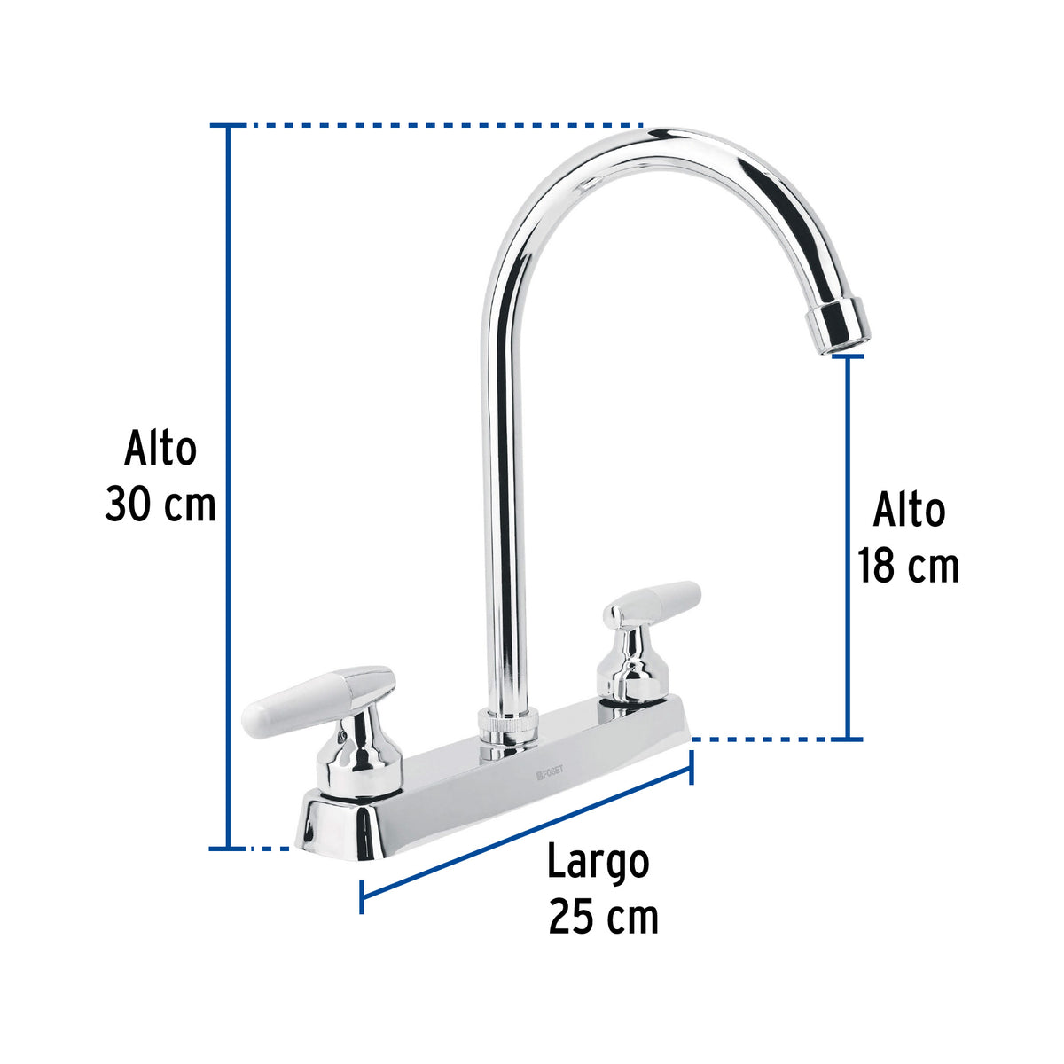 Mezcladora 8' Fregadero Cromo, Cuello Curvo, Cono, Basic