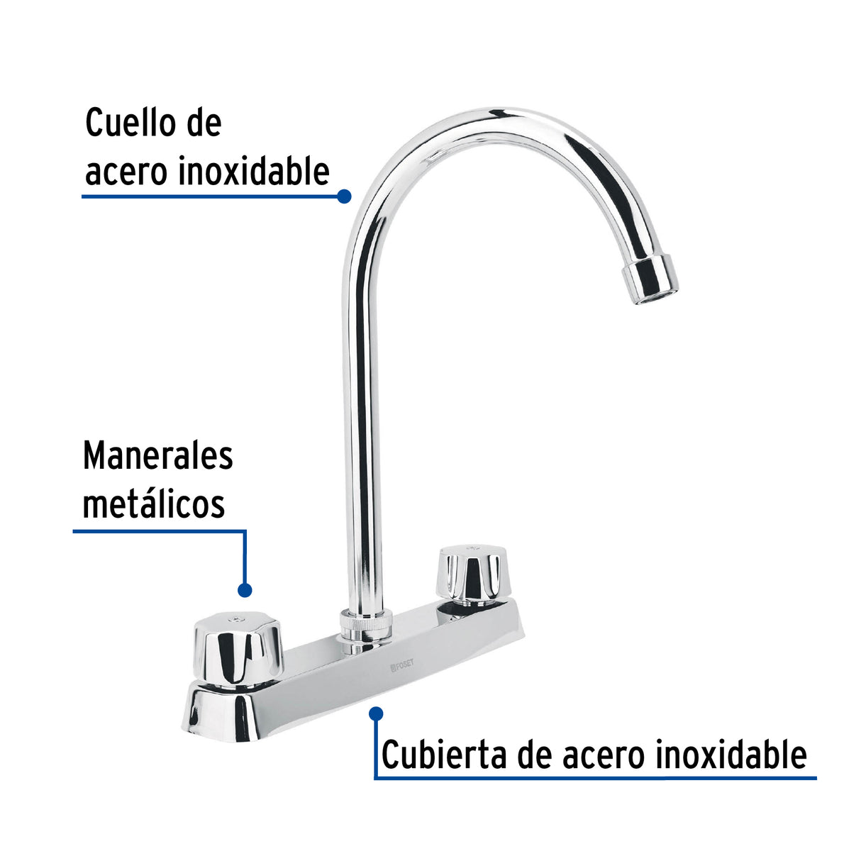 Mezcladora 8' Fregadero Cromo, Cuello Curvo, Hexagonal, Basic