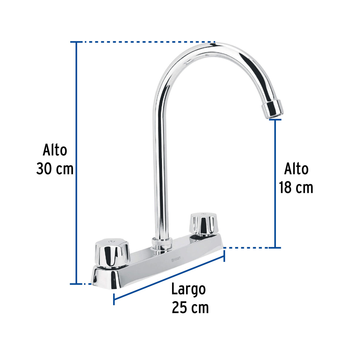 Mezcladora 8' Fregadero Cromo, Cuello Curvo, Hexagonal, Basic