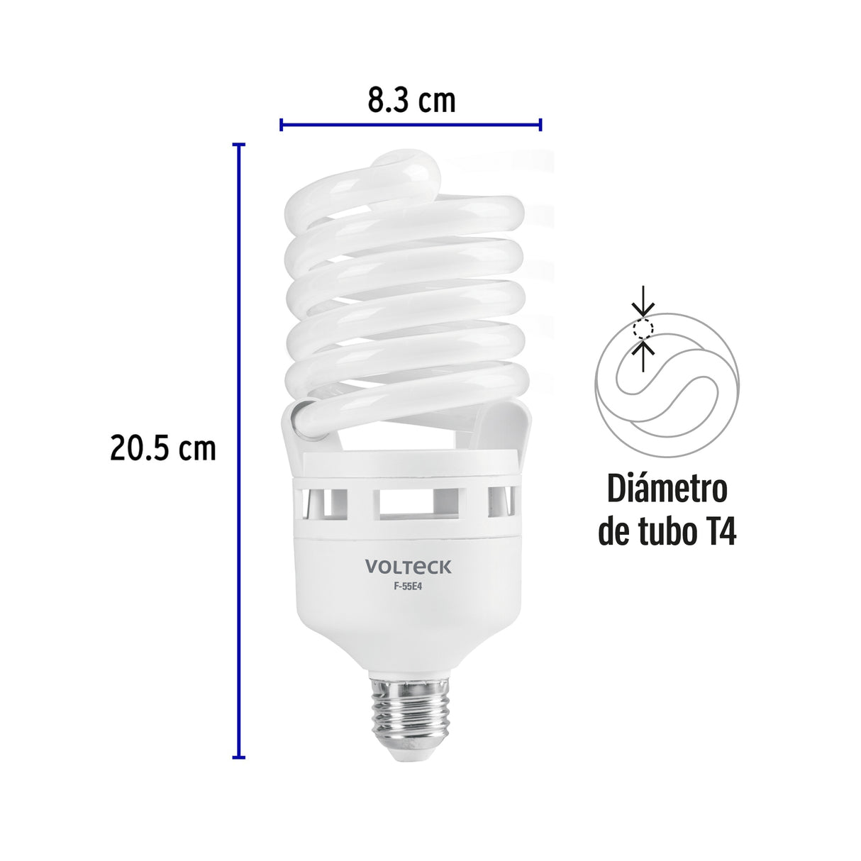 Lámpara Espiral T4 55 W Alta Potencia Luz de Día, Caja