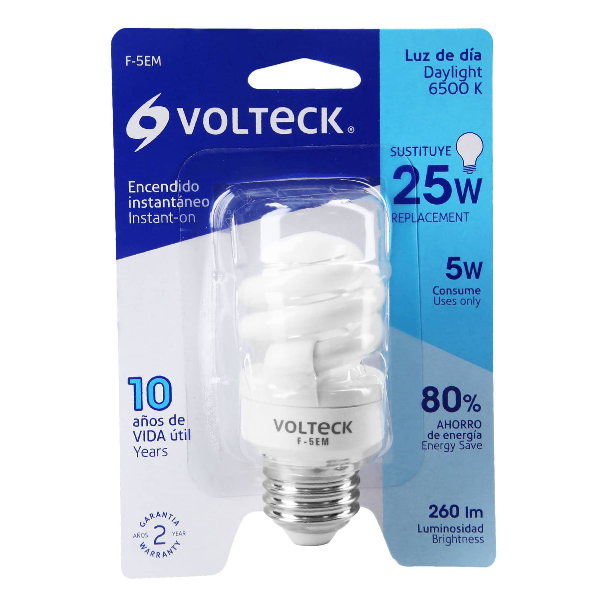 Lámpara Espiral Mini T2 5 W Luz de Día en Blíster, Volteck
