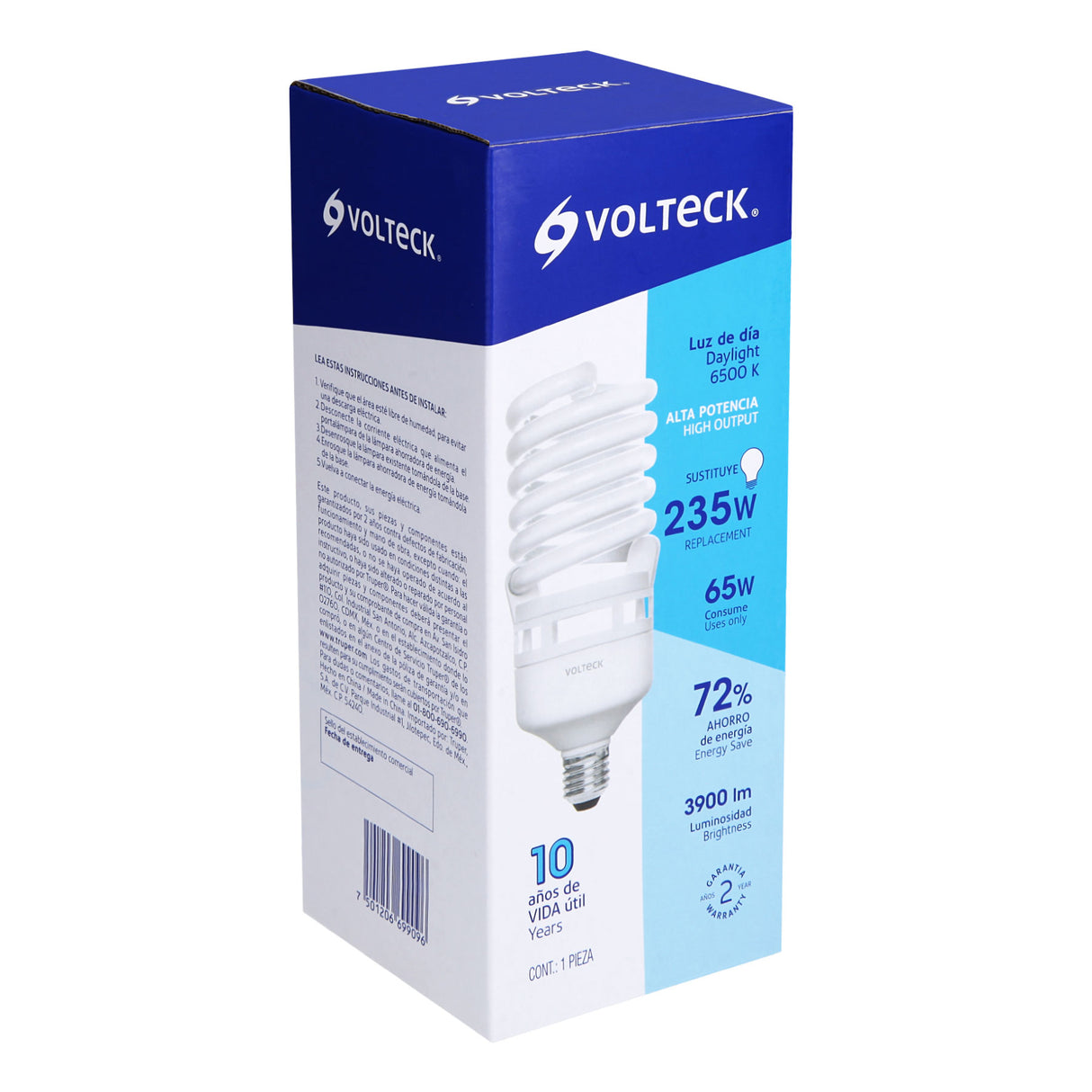 Lámpara Espiral T4 65 W Alta Potencia Luz de Día, Caja