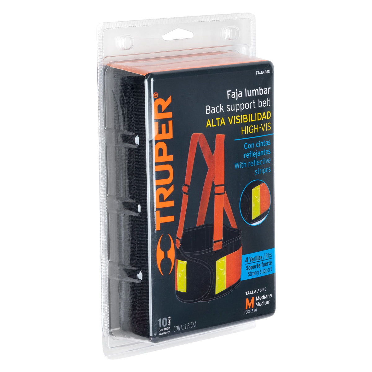 Faja Lumbar Naranja con Cintas de Alta Visibilidad, m, Truper
