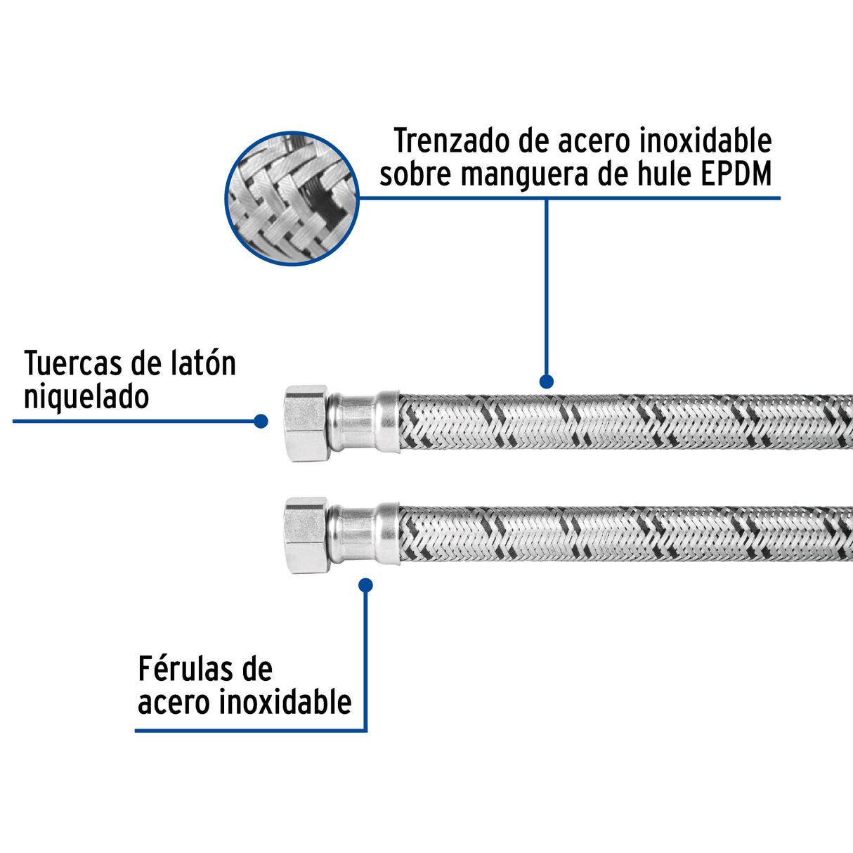 Manguera para Boiler, Acero Inox, 1/2'X1/2', 60 cm, Foset