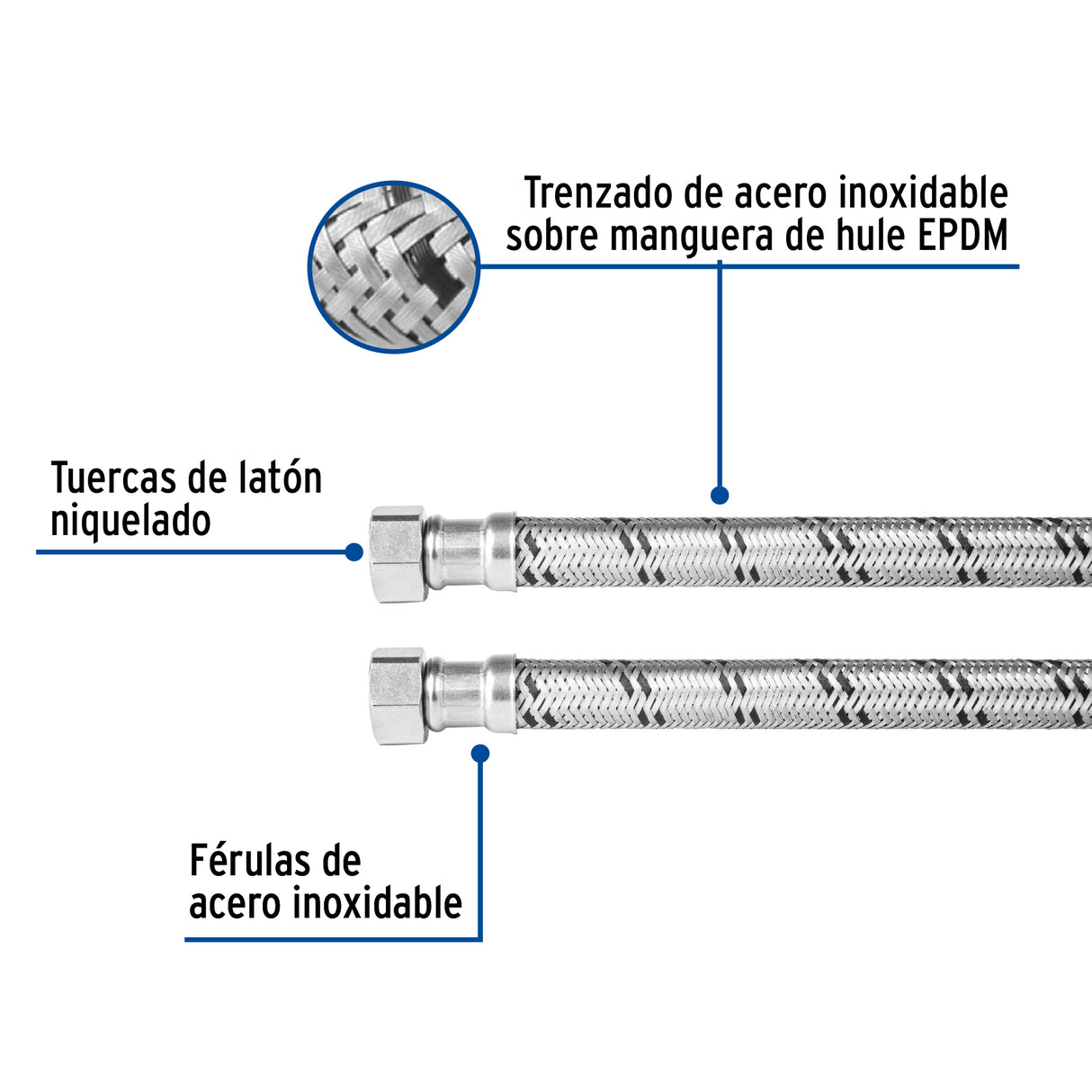 Manguera para Boiler, Acero Inox, 1/2'X1/2', 80 cm, Foset
