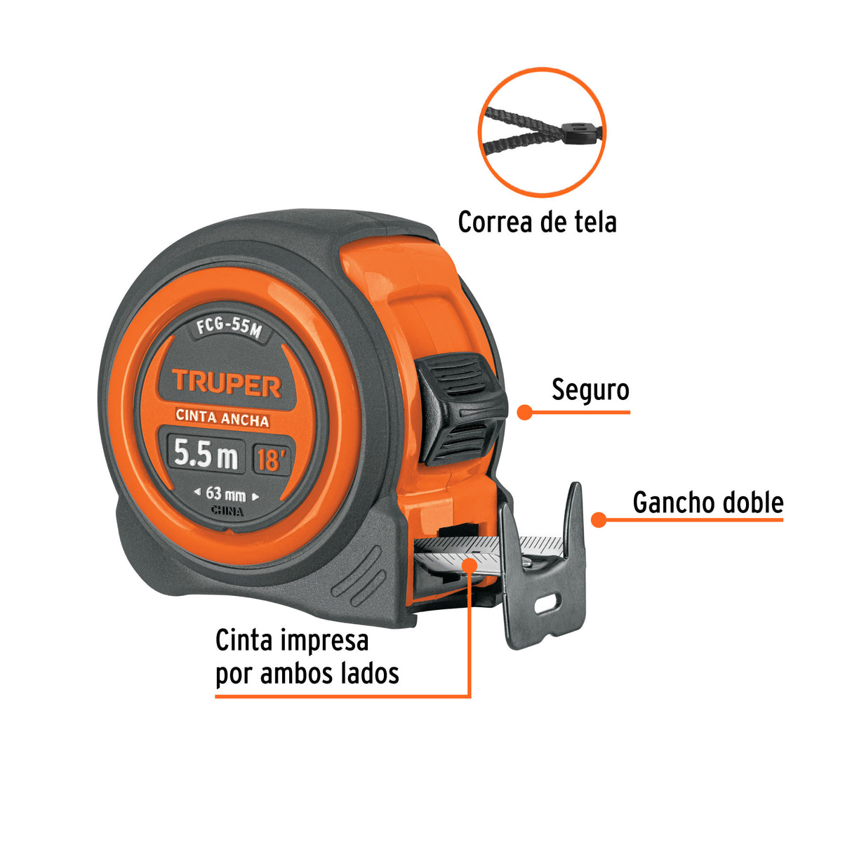 Flexómetro Compacto Contra Impactos 5.5 m Cinta 25 mm, Truper