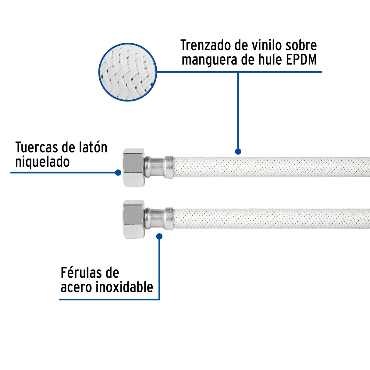 Manguera Lavabo/Fregadero, Vinilo Blanco, 1/2'X1/2', 100 cm