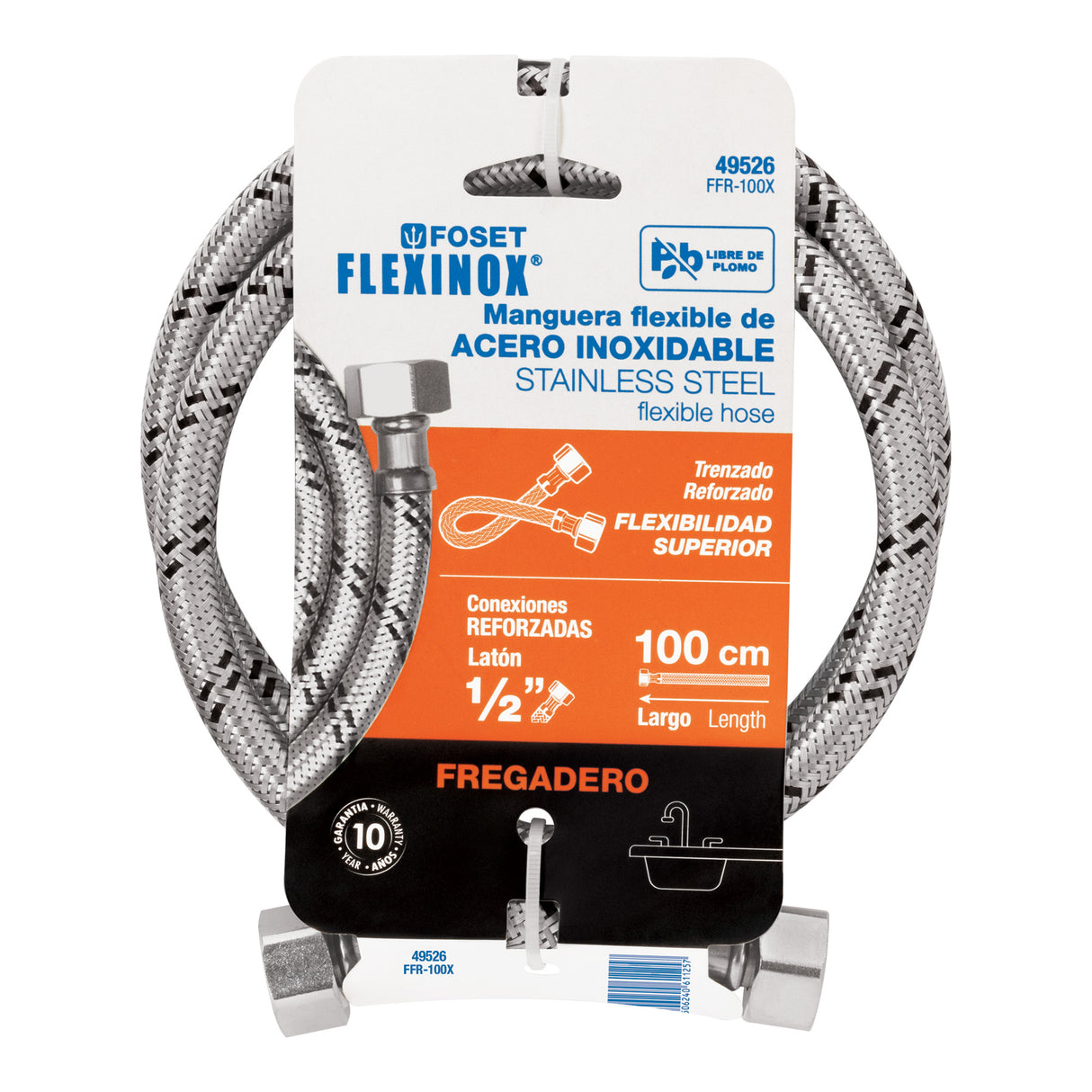 Manguera Lavabo/Fregadero, Acero Inox, 1/2' X 1/2', 100 cm