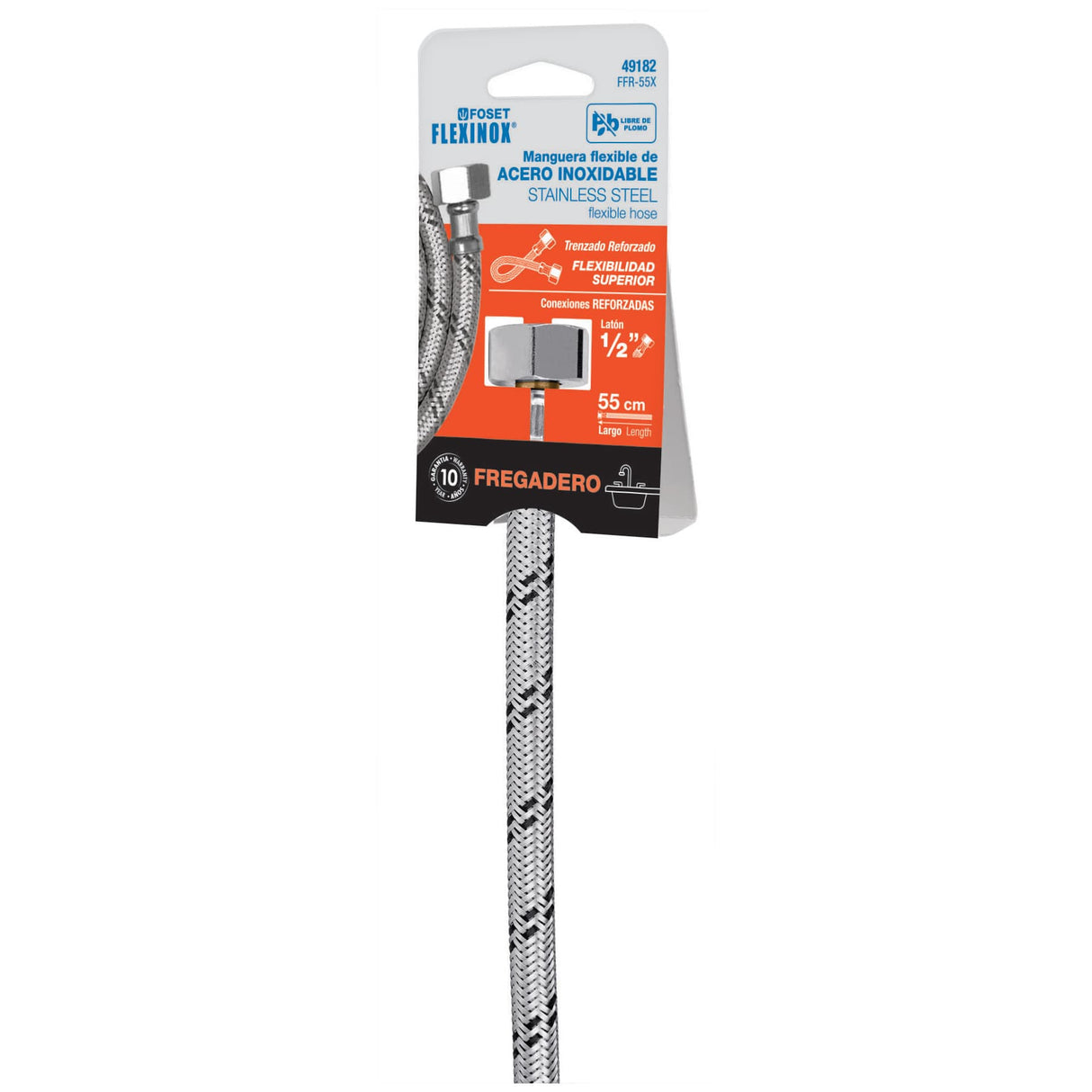 Manguera Lavabo/Fregadero, Acero Inox, 1/2' X 1/2', 55 cm