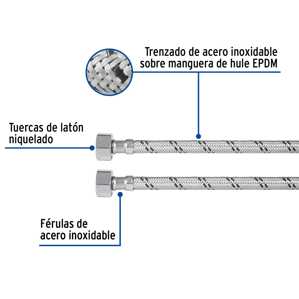 Manguera Lavabo/Fregadero, Acero Inox, 1/2' X 1/2', 55 cm